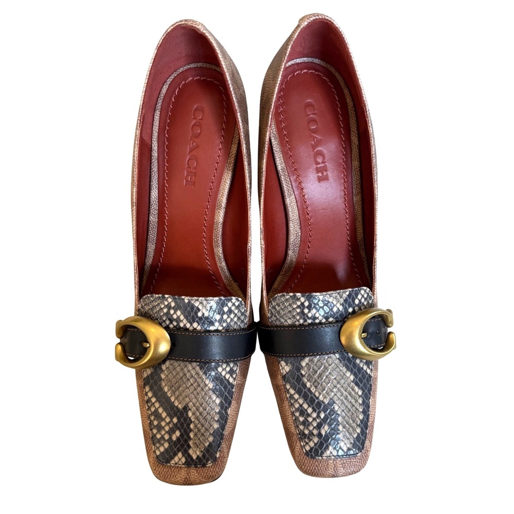 Coach Jade Block Heel Pumps Women 8.5 Leather Snakeskin Career Luxury Preppy - Picture 3 of 9